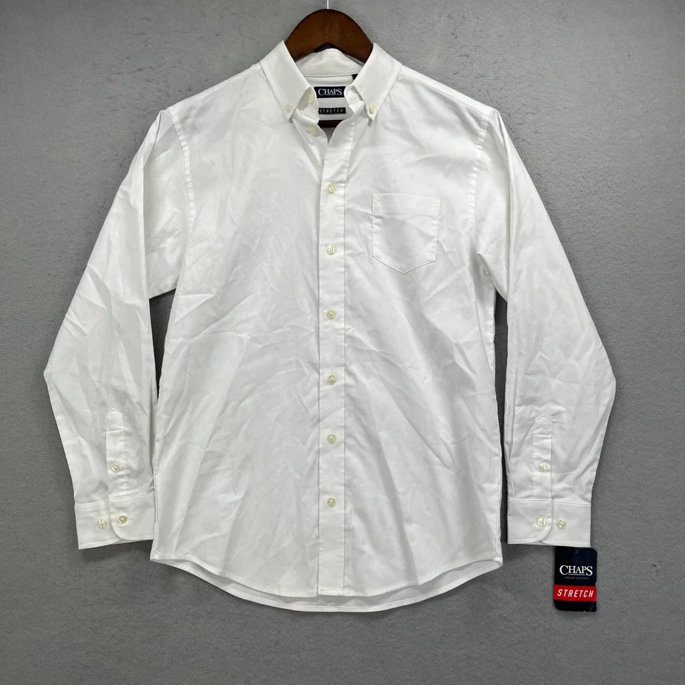 Chaps Button Down Shirt Boys L 14/16 White Stretch Long Sleeve Casual Preppy New
